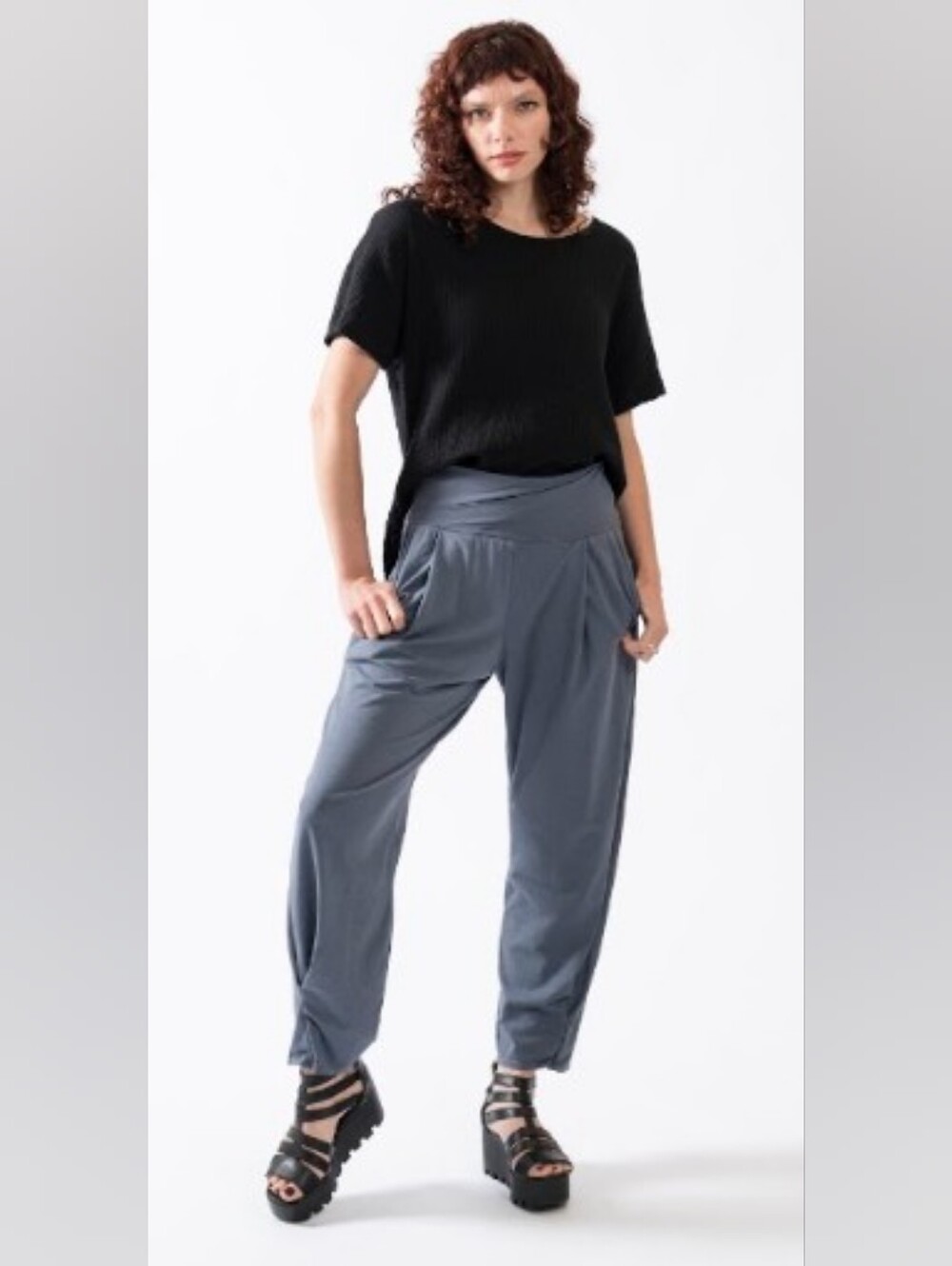 Relaxed Knit Crop Pants in Slate Blue